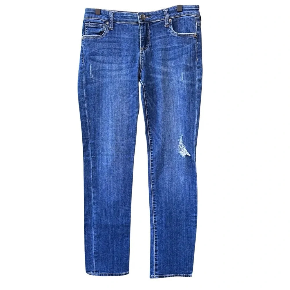 Kut from the Kloth Catherine Boyfriend Denim Jeans Mid Rise Distressed Medium 6